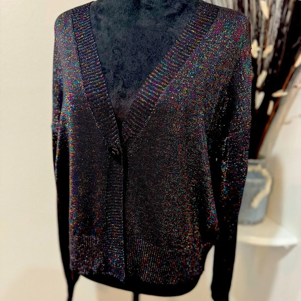 Joseph A Shimmer Cardigan | Holiday Glam Sweater | Sparkle Knit S